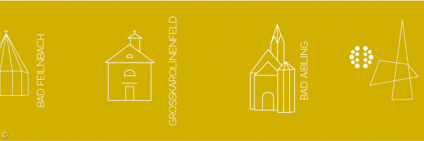 Kirchenlogos auf gelbem Hintergrund